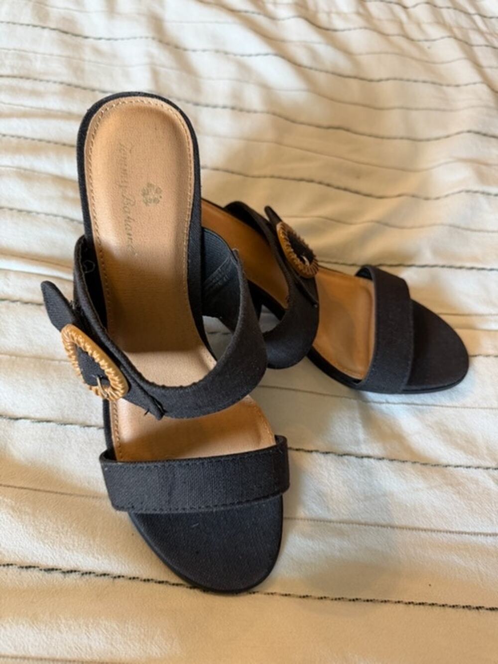 Chic Tommy Bahama Black Block Heel Slide Sandals Size 7.5